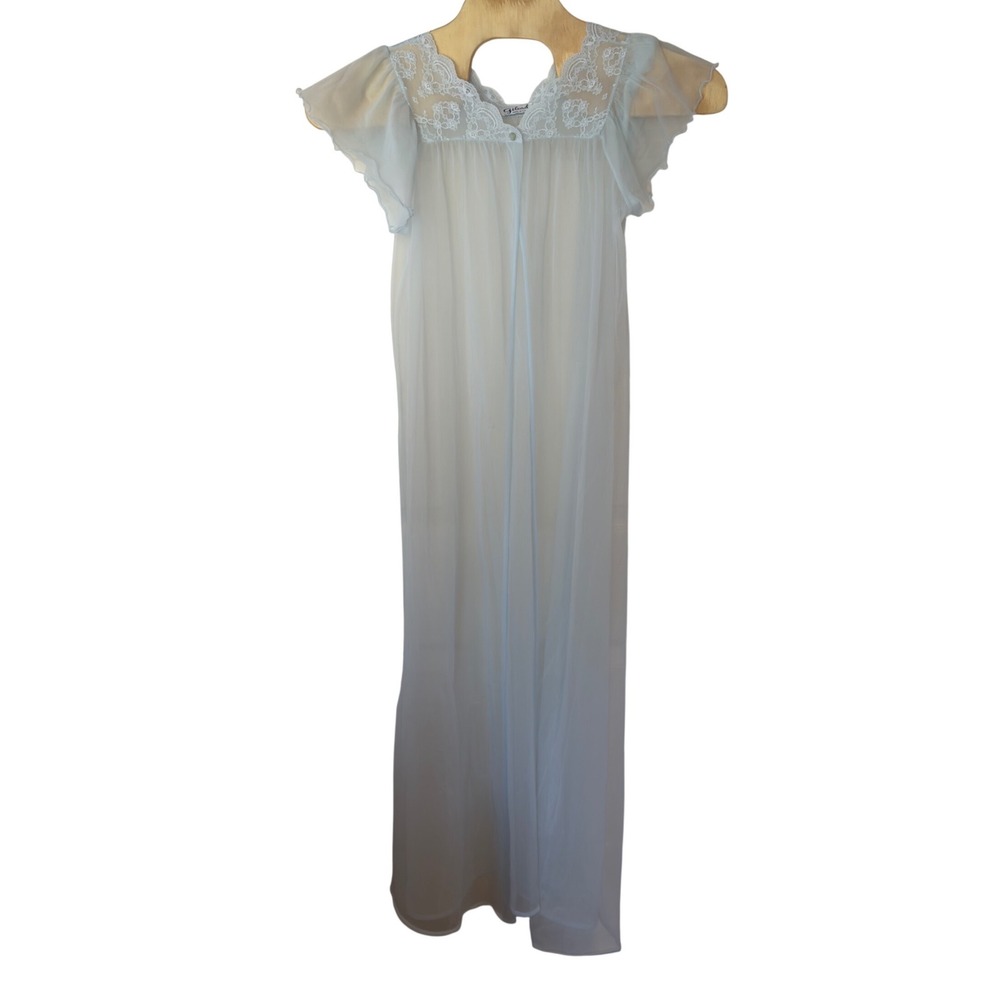Gilead Vintage 60s 70s Sheer Peignoir Robe Size L Blue‎ Flutter Sleeve Dainty